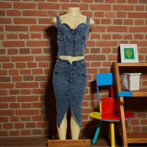 Fashion Denim Two-Piece Set with Zipper Detail